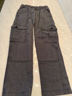 Boys Gray Herringbone Cargo Pants - Elastic Waist Size 10